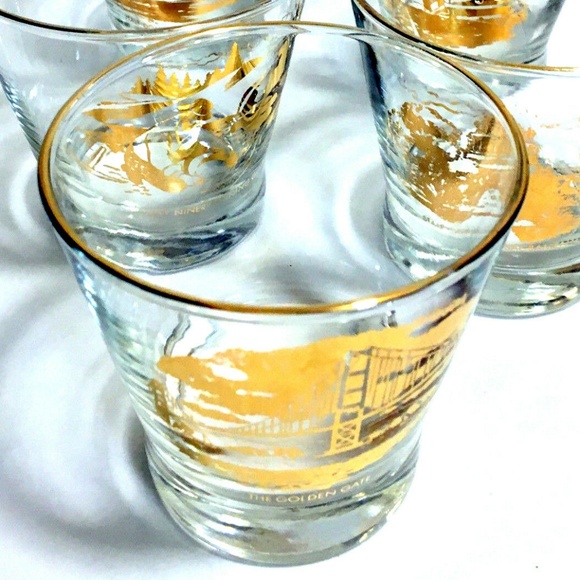 Glass Barware Ross Atkins SF CA Gold Print Set/5 - Picture 2 of 6